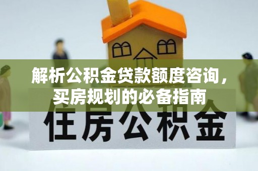 长丰解析公积金贷款额度咨询，买房规划的必备指南